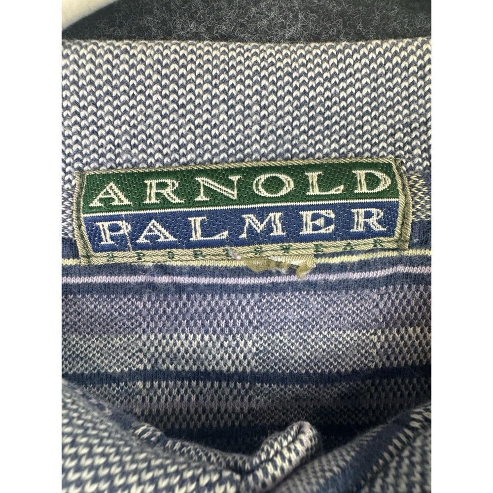 Vintage Arnold Palmer Golf Polo Shirt Mens M Blue Striped Cotton Short Sleeve - Picture 2 of 6